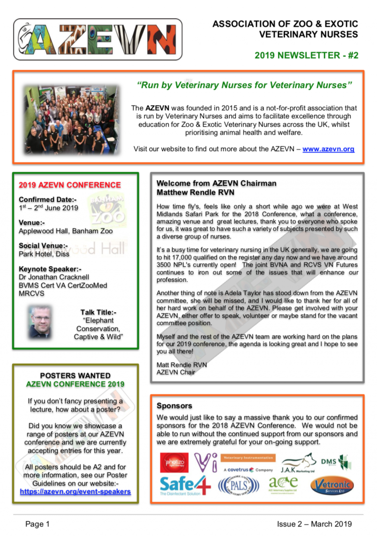AZEVN Newsletters The Association of Zoo & Exotic Veterinary Nurses